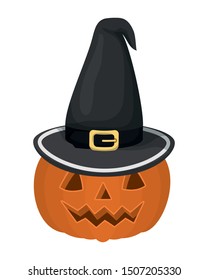 halloween pumpkin with witch hat