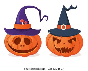 Halloween pumpkin with witch hat