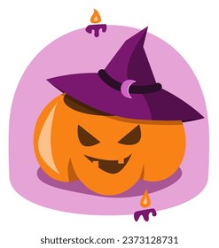 Halloween pumpkin in witch hat