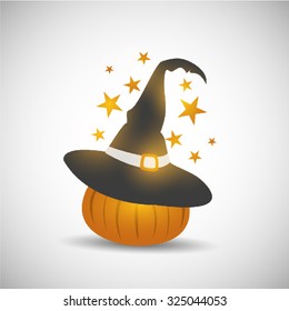 Halloween pumpkin with witch hat