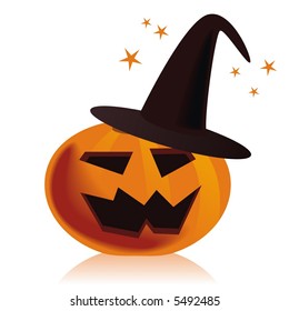 Halloween pumpkin with witch hat