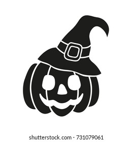 Halloween pumpkin witch hat black icon isolated