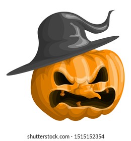 Halloween pumpkin with a witch hat in cartoon style.