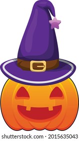 Halloween pumpkin and witch hat cartoon vector art and illustration