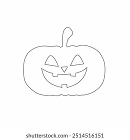 Halloween pumpkin in a witch hat coloring book for kids. Halloween pumpkin coloring page. Monochrome black and white illustration. Vector children's illustration.