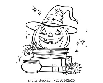 Halloween Pumpkin witch hat coloring page printable gift