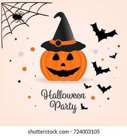 Halloween pumpkin with a witch hat design vector illustration.