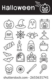 Halloween pumpkin witch hat ghost calendar tombstone spider web bat cross candy candle bag cauldron skull bone eyeball haunted house lollipop baseball bat spooky