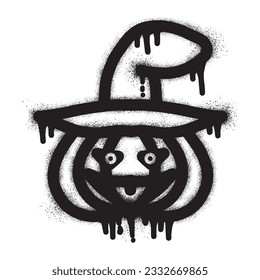 Halloween pumpkin and witch hat graffiti with black spray paint