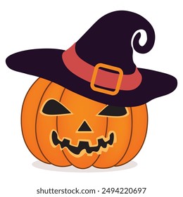 Halloween pumpkin and witch hat graphic design on white background.