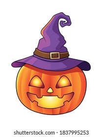 halloween pumpkin with witch hat icon vector illustration design