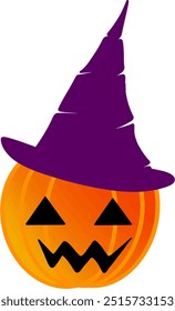 Halloween pumpkin with Witch Hat isolated on transparent background. Vector illustration