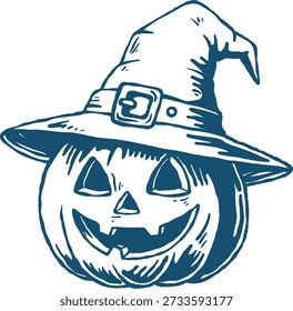 Halloween Pumpkin with Witch Hat Jack O Lantern Vector Illustration