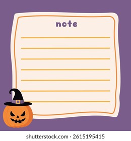 Halloween Pumpkin with Witch Hat Memo Note Design