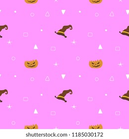 Halloween pumpkin and witch hat seamless pattern. vector illustration for fashion textile print and wrapping with festive design.
