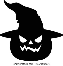 Halloween pumpkin with witch hat silhouette vector art and illustration