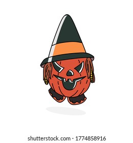 halloween pumpkin witch hat tattoo design, vector illustration