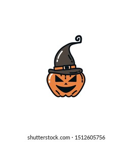 halloween pumpkin with witch hat vector illustration design