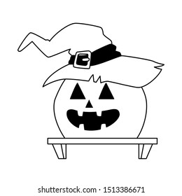 halloween pumpkin with witch hat vector illustration design
