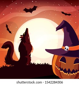 halloween pumpkin with witch hat vector illustration design