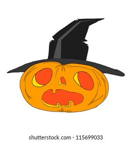 Halloween pumpkin with witches hat