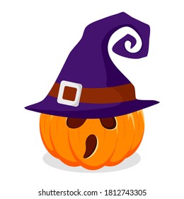 Calabaza de Halloween con sombrero de brujas