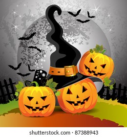 Halloween pumpkin with witches hat