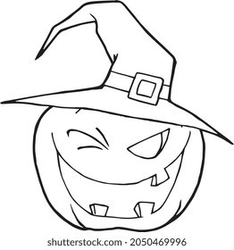 Halloween pumpkin in a witch's cap. Happy Halloween.