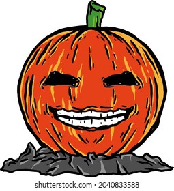 Halloween with pumpkin and witch's hand looks so cool Premium Vector, for t-shirt, apparel, poster, sticker, anything