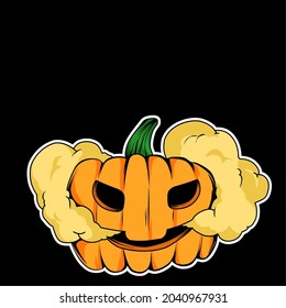 halloween pumpkin with yellow smoke on black background fit for stickers, posters, clip art and more