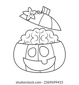 Halloween pumpkin zombie with brain inside vector illustration cartoon isolated on white background. Halloweem pumpkin ghost. Jack-o-Lantern with brain. 