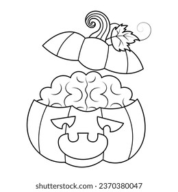 Halloween pumpkin zombie with brain inside vector illustration cartoon isolated on white background. Halloweem pumpkin ghost. Jack-o-Lantern with brain. 