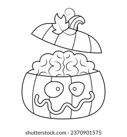 Halloween pumpkin zombie with brain inside vector illustration cartoon isolated on white background. Halloweem pumpkin ghost. Jack-o-Lantern with brain. 