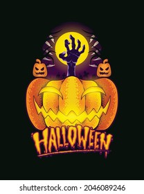 Halloween pumpkin zombie hand illustration hand drawing template design