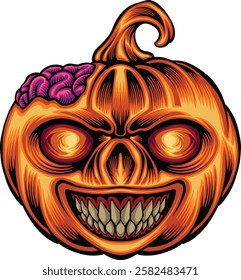 Halloween pumpkin zombie head logo illustration