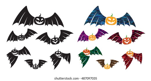 Halloween, pumpkin+Bats Silhouettes - Illustration