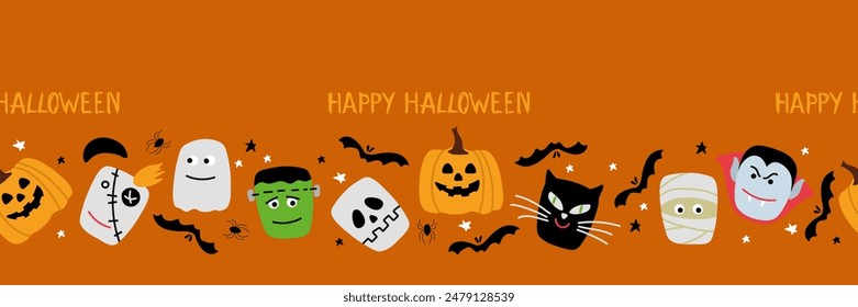 Halloween pumpkin,ghost,skull,witch and full moon