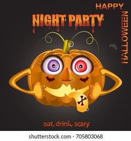Halloween  Pumpkin.Halloween night party poster with Monster. Happy halloween card with  Halloween pumpkin.  vector background, silhouettes.