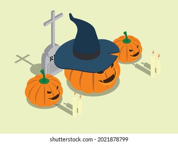 Halloween pumpkins 3d isometric vector concept for banner, website, illustration, landing page, flyer, etc.