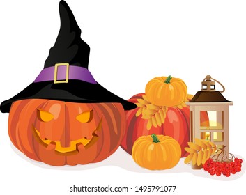 Halloween pumpkins. Autumn holidays. Vector illustration.