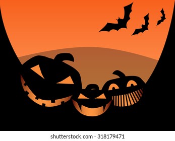 Halloween pumpkins background with bats