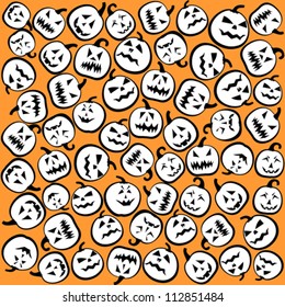 Halloween Pumpkins for Background or Wrapping Paper on Orange Background, Vector Illustration