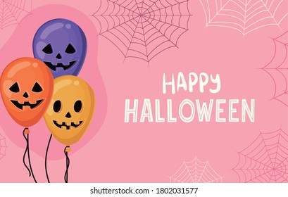 Halloween pumpkins balloons with spiderwebs design, Holiday and scary theme Vector illustration