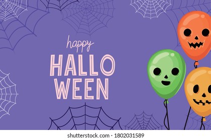 Halloween pumpkins balloons with spiderwebs design, Holiday and scary theme Vector illustration