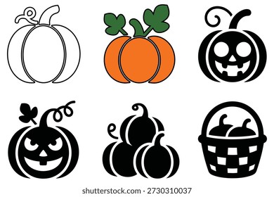 Calabazas de Halloween y cesta jack o linterna otoño