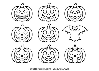 Halloween abóboras e morcego esboço jack o lanterna assustadora