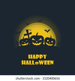 Halloween pumpkins bat silhouette. Halloween background vector illustration. - pumpkins Vector