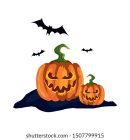 halloween pumpkins with bats flying