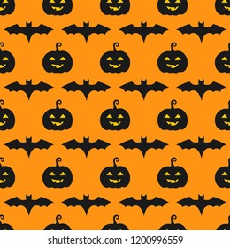 Halloween pumpkins and bats seamless pattern. Vector illustration