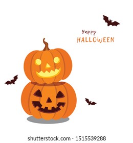 Halloween pumpkins with bats.Happy Halloween greeting card.